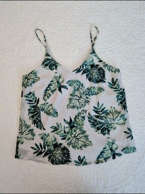 Japna White Camisole with Green Leaf Print
